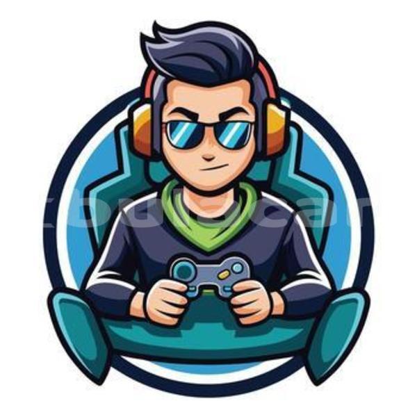 Big with watermark gamer avatar with headphones and controller vector